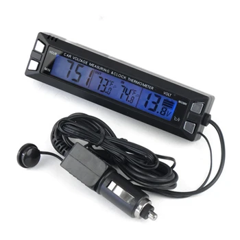 12V 24V Bil Termometer LCD Digital Indendørs Udendørs Køretøjet Spænding Overvåge Ur Bil Temperatur Måleren Voltmeter Kabel-Sensor