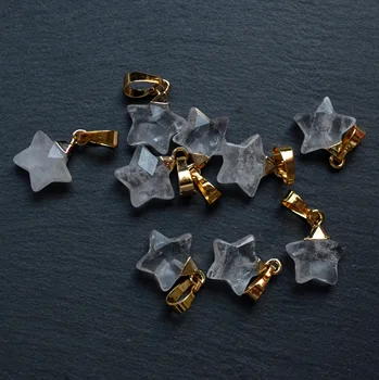 Natureclear agater ,klar kvarts stjerne form vedhæng med Guld Galvaniseret Kanter