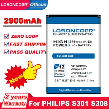 LOSONCOER 2900mAh AB1400BWML Batteri til PHILIPS S301 S308 CTS308 Batteri Batterier