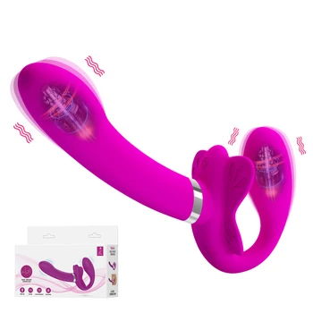 Stropløs Strap-on Dildo Vibratorer til Kvinder Dobbelt-hoveder Vibrerende Penis Lesbisk Erotisk Legetøj for Voksne Sex Legetøj til Par