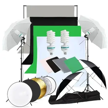 ZUOCHEN Foto Studio LED-Paraply Softboks Belysning Kit Baggrund Stativ 4 Farve Baggrund for Fotografering, videooptagelse