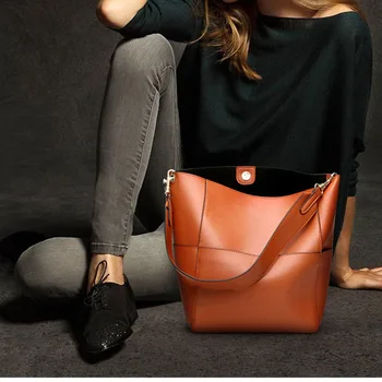 Nye Store Tote-Taske Til Kvinder Virkelige Ægte Læder Spand Håndtasker Kvindelige Luksus Kendte Mærker Damer Skulder Brun Taske Designer