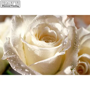 Fuld Square/Runde Bor 5D DIY Diamond white rose 3D-Broderi Cross Stitch Mosaik Indretning HYY