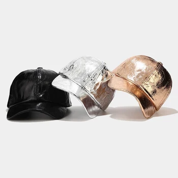 FS Mode Design Plisserede PU Baseball Caps Mænd Kvinder Streetwear Tendens Farverige Laser Snapback Cap Hip Hop Hat Gorra Mujer 2020