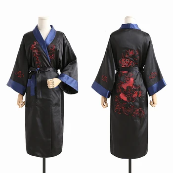 Rayon Kimono Morgenkåbe Kjole Robe To Side Nattøj Hjem Tøj Broderi Dragon Natkjole Mænd Nyhed Intime Lingeri халат