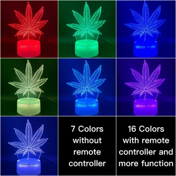 3D-Illusion Lampe Botanik Cannabis, Marihuana Kontor Bar Hjem Dekoration Nightlight-Lampe USB eller Batteri Drevet Led Nat Lys