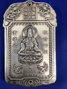 Samlerobjekt Kinesiske Tibet Sølv Skåret Thanka Amulet Guan Yin Kwan-yin Bodhisattva Udsøgte Små Vedhæng Statuer