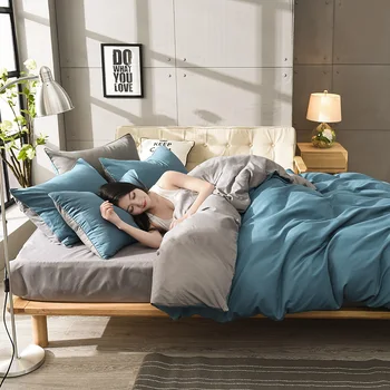 AB side strøelse sæt Solid duvet cover sæt blå grå sengetøj khaki sengelinned moderne Voksen 3/4stk flat sheet bed flat sheet