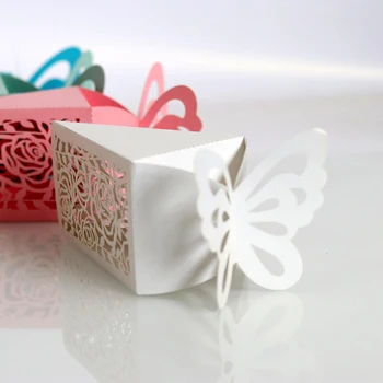 50stk Godt Bryllup Candy Box Laser Udhulet Papir Butterfly Steg Gave Poser bryllupsgave Engagere Part Slik Kasser Engros
