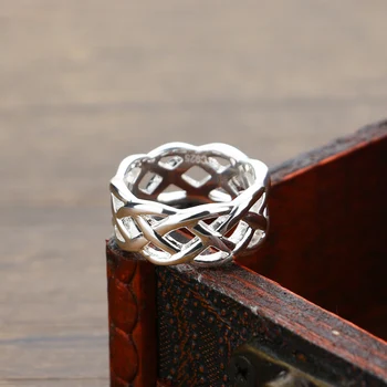 Vintage 925 Sterling Sølv Hule mesh Ringe Kvinder Indeks Flnger Ring Boheme Smykker Store Antikke Ringe Anillos