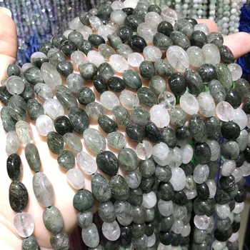 Natursten Uregelmæssige Løse perler Grøn Rutilated Quartzs for Smykker at Gøre DIY-Halskæde og Armbånd Tilbehør Størrelsen 8x10mm