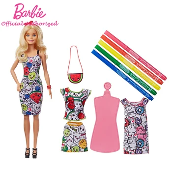 Barbie DIY Kid Legetøj Dukke Udskrivning 3 Tøj Af Selv Crayola Farve I Fashion Barbie Dukke, Blond Prinsesse Til nytår Gave