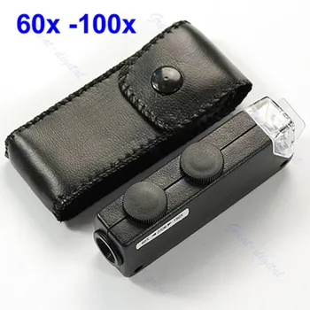 Mini Håndholdte 60x-100x Lomme-Mikroskop Magnifer Lup Med Læder Taske