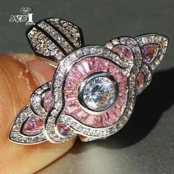 YaYI Smykker Mode Prinsesse Cut 5.2 CT Pink Zircon Sølv Farve forlovelsesringe vielsesringe Part Ringe 647