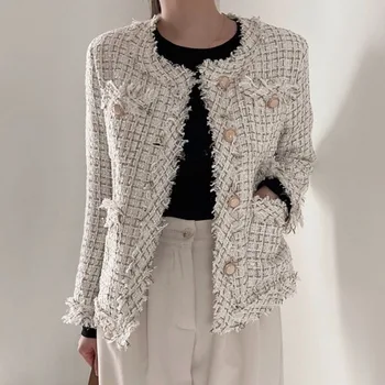 Retro Tweed Jakke Frakke Kvinder ' s 2020 Efteråret Ny koreansk Stil, Mode Slank Top Lommer Vintage Single Breasted Uldne Outwear