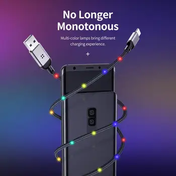 ROCK 1m Metal opladning af Mobiltelefon, Kabel-USB Type C Flow Lysende Belysning Data Wire til Samsung Xiaomi iphone SE 8 7 6 Xs antal