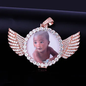 Angel Wing Brugerdefinerede Foto Medaljon Vedhæng Real Forgyldt Hip Hop Smykker