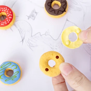 6stk Farverige donut viskelæder sæt børn viskelæder studerende gaver festival gaver kontor kontorartikler 3 stilarter tilfældigt design