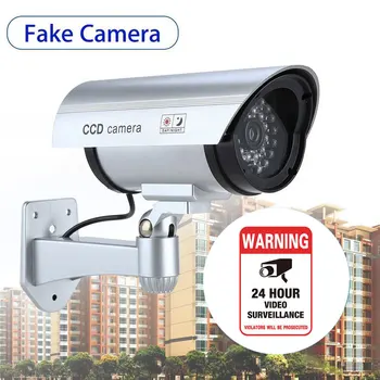 Dummy Kamera Vandtæt Udendørs Simulering Sikkerhed Overvågning Kamera Blinkende Rød LED advarsel klistermærke Falske