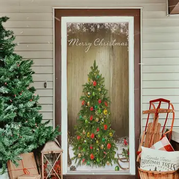 Glædelig Juletræ Vaskbart Panel Dækker Elastisk Stof Genbruges Døren Plakater Tilpassede Døren Bannere (Ikke Wall Stickers)