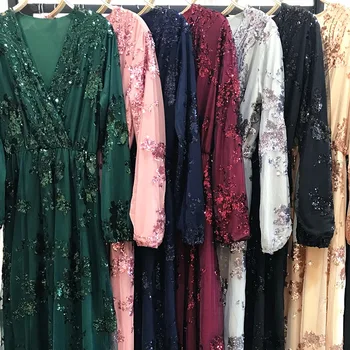 WEPBEL Kvinder Lang Maxi Kjole i To Lag Kjole dametøj Muslimske Abaya Pailletter Broderi Mellemøsten Dubai