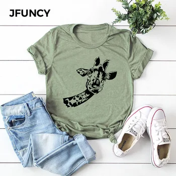 JFUNCY Sjov Giraf Print Plus Size Kvinder Bomuld T-Shirt 2020 Overdimensionerede kortærmet Sommer T-Shirt, Toppe Kvindelige Casual t-shirt