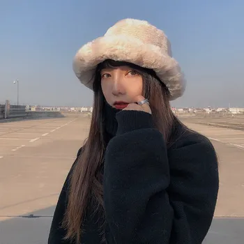 Den Nye Fashion Vinter 2020 Kvinde Fortykket Alsidig Solid Farve Varm Imiteret Kanin Hår Fladskærms-toppet Japansk Fisker Hat