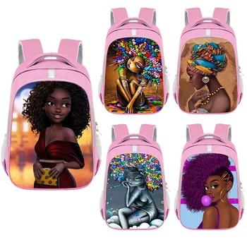 Hot Salg Afrika, latinamerika piger School-Rygsæk Cartoon Art Sorte Piger Trykning Design indstillinger indstillinger Teens Piger Studerende Tasker
