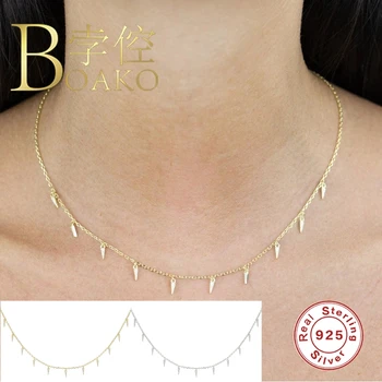 BOAKO 925 Sterling Sølv Halskæde Smykker Til Kvinder 2020 Rainbow Bee Kæde Cadena Plata Mode Smykker Choker Diamant #8.5
