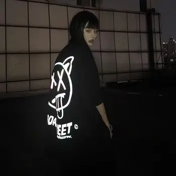 2020 Sort Reflekterende T-Shirt Streetwear Mode Overdimensionerede Rock-Toppe Sjove Shirt Gril Harajuku Koreanske Kvinder Punk T-Shirts Kvindelige