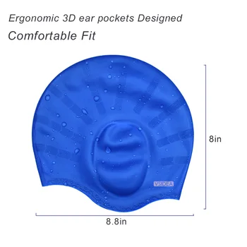 Silikone badehætte (2pack),høreværn 3D Ergonomisk Design, Vandtæt Badning Solid badehætte Øre Cover Lommer Komfortable