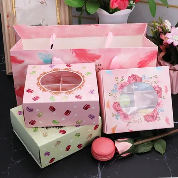 Kawaii Pink/Grøn Macaron-Kasser Til 6 Macarons Sukker Beholdere Cupcake Kasser med Aftagelige Skuffe Mad Køkken Tilbehør Tilfælde