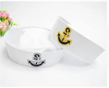 Sejlere Skib Båd Kaptajn Blå Hvid Militære Hat Voksne Børn Navy Marine Cap Anker Over Havet Sejlads Nautiske Part Cosplay Outfit