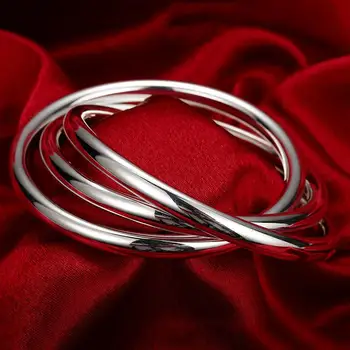 Forsølvet armbånd til Kvinder, Brude Halskæde joyas fashion Tre cirkler Armbånd i top kvalitet sølv farve smykker B047