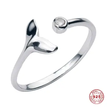 Doreen Max 925 Sterling Sølv Åbne Ringe Sølv Hval Hale Klare Rhinestone Mode Smykker Til Kvinder Valentine ' s Day Gave 1PC