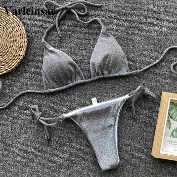 Nye Skinnende Glimmer Mousserende Bikini Kvinder Badetøj 2020 Kvindelige Badedragt To stykker Bikini sæt Grime Badende badedragt V1201
