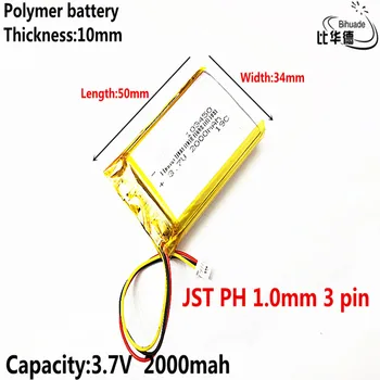 JSO PH-værdi 1,0 mm 3 pin God Qulity 3,7 V lithium batteri tidligt 103450 2000mAh forlygte GPS-navigator generelt-polymer-batterier