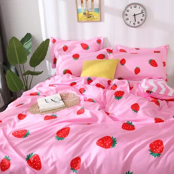 Jordbær bedding set luksus sengetøj duvet cover sæt pudebetræk, lagen, sengetøj queen, king size dyne sengetøj sæt