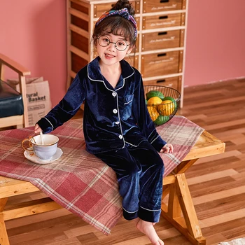 Efterår og Vinter Børn Velour Pyjamas Sæt Teen Varm Fløjl Nattøj Piger Loungewear Kids langærmet Pijamas Homewear passer til