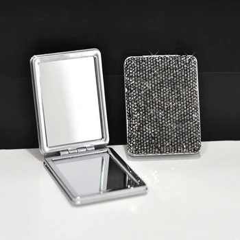 Kreative Pladsen Diamant-besat Bærbare Makeup Spejl, Rustfrit Stål Folde Crystal Flip-To-side Lille Spejl Pige Gaver