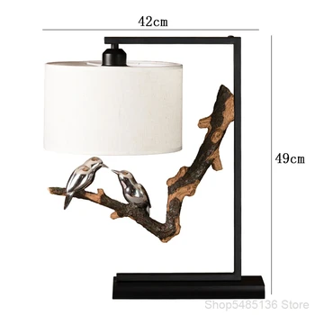 Vintage Træ Strygejern Led bordlamper til Bedroom Kinesiske Klassisk Art Deco Sengen Bird Lampe Hjem Deco-Stue lamper