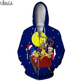 Glædelig Jul Simpson Kvinder Mænd Hoodie 3D-Print Tegnefilm Jogging Bukser Sæt Casual Animationsfilm Lynlås, Hætte Sweatshirt Pels