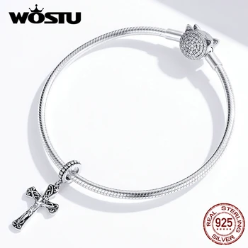 WOSTU 925 Sterling Sølv Jesus Kors Perler Charms Passer Oprindelige Armbånd, Halskæde Vedhæng Religiøse Style Smykker CQC1407