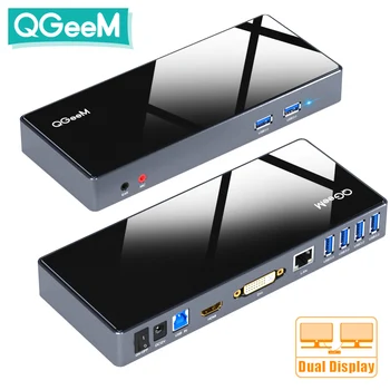 QGeeM-Dockingstation USB-C-Hub til Macbook Pro Air Xiaomi Notebook Tabletter Type C-Hub HDMI VGA DVI RJ45-Aux-USB-Hub 3.0 Adapter