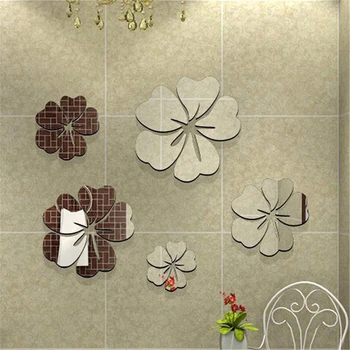 Moderne Fem blomster Spejl Crystal Stereo Overflade Wall Stickers 3D DIY vægdekoration Aftagelig Kunstner, der Bor Vægmaleri Håndværk