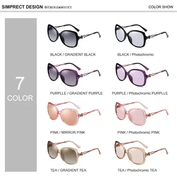 SIMPRECT 2021 Overdimensionerede Polariserede Solbriller Kvinder Luksus Rhinestone Fotokromisk Solbriller Retro solbriller Nuancer Til Kvinder
