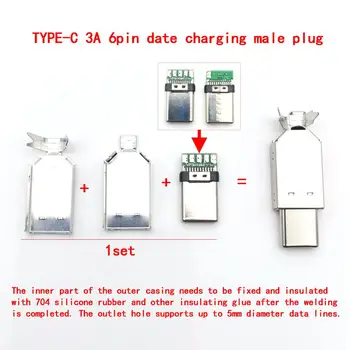 10sets/pack svejsetråd type USB-3.1 2A/3A store aktuelle Type 5A-c DIY Samlet USB-Pulg Mandlig Stik til Opladning Kabel-Dele