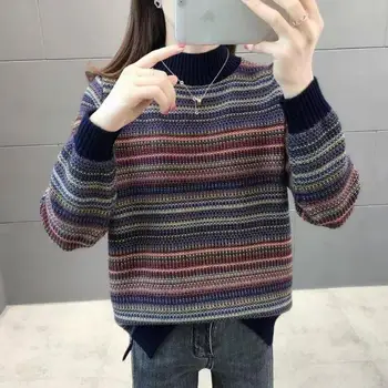 Vinter Farve Matchende Trøjer For Kvinder Løse Kvinder er Oversize Sweater Nye Strikkede O-hals Trøjer Mode Alsidig Bære