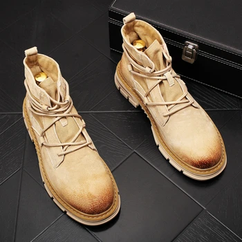 Berømte designer mænd ' s vintage desert støvler udendørs naturlige læder værktøjsholder-sko platform cowboy boot kort botas shoes hombre