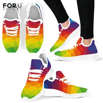 FORUDESIGNS Rainbow Flag Stolthed Lgbt-Print Mesh Strik Casual Sneakers til Forår/Efterår Lejligheder Sko Letvægts Damer Sko, Loafers